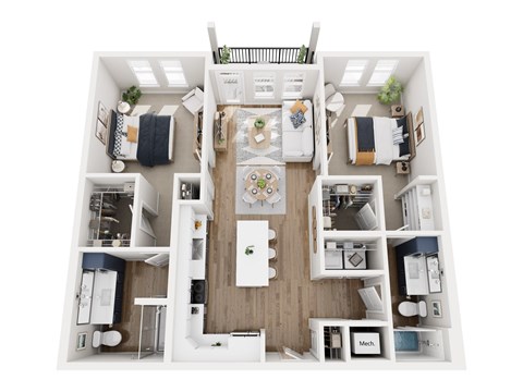 Floor plan for 2 beds, 2 baths, 1148 sqft
